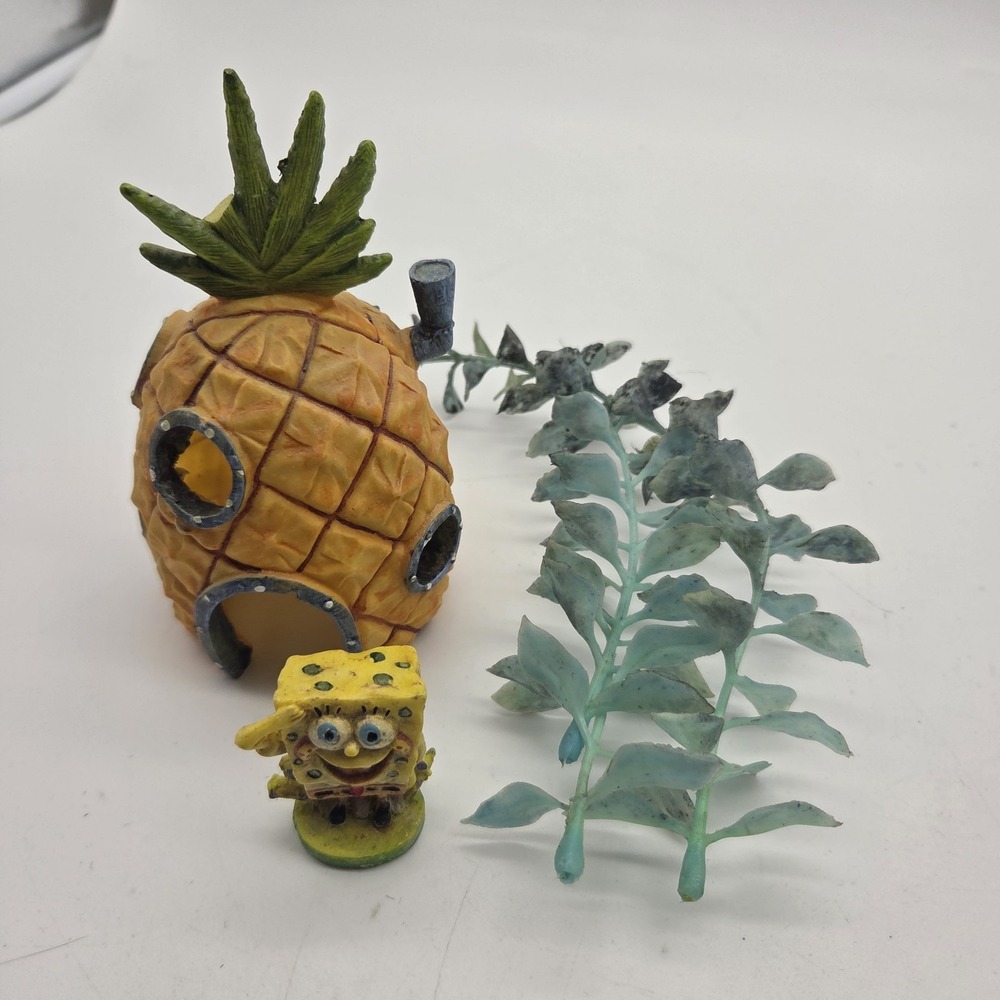 Spongebob Squarepants Figure & Pineapple House Fish Tank /Aquarium Decoration 5"